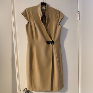 Calvin Klein tan knee length belted dress